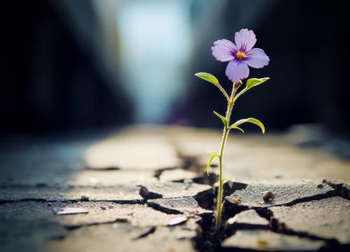 flower growing through paving
